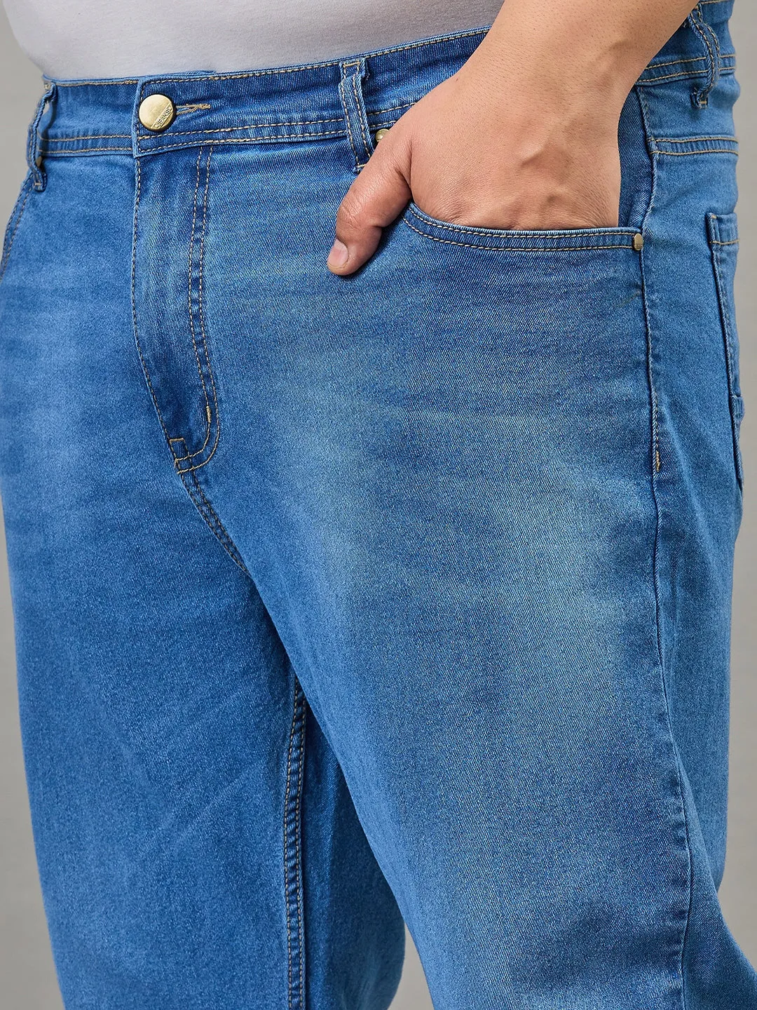 Style Quotient Men Plus Size Mid Blue Tapered Fit Mid Rise Stretchable Jeans