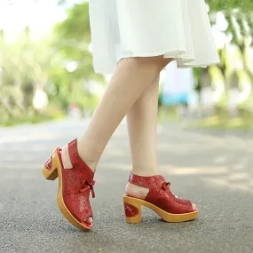 Summer Retro Hollow Leather Handmade Casual Wedge Sandals