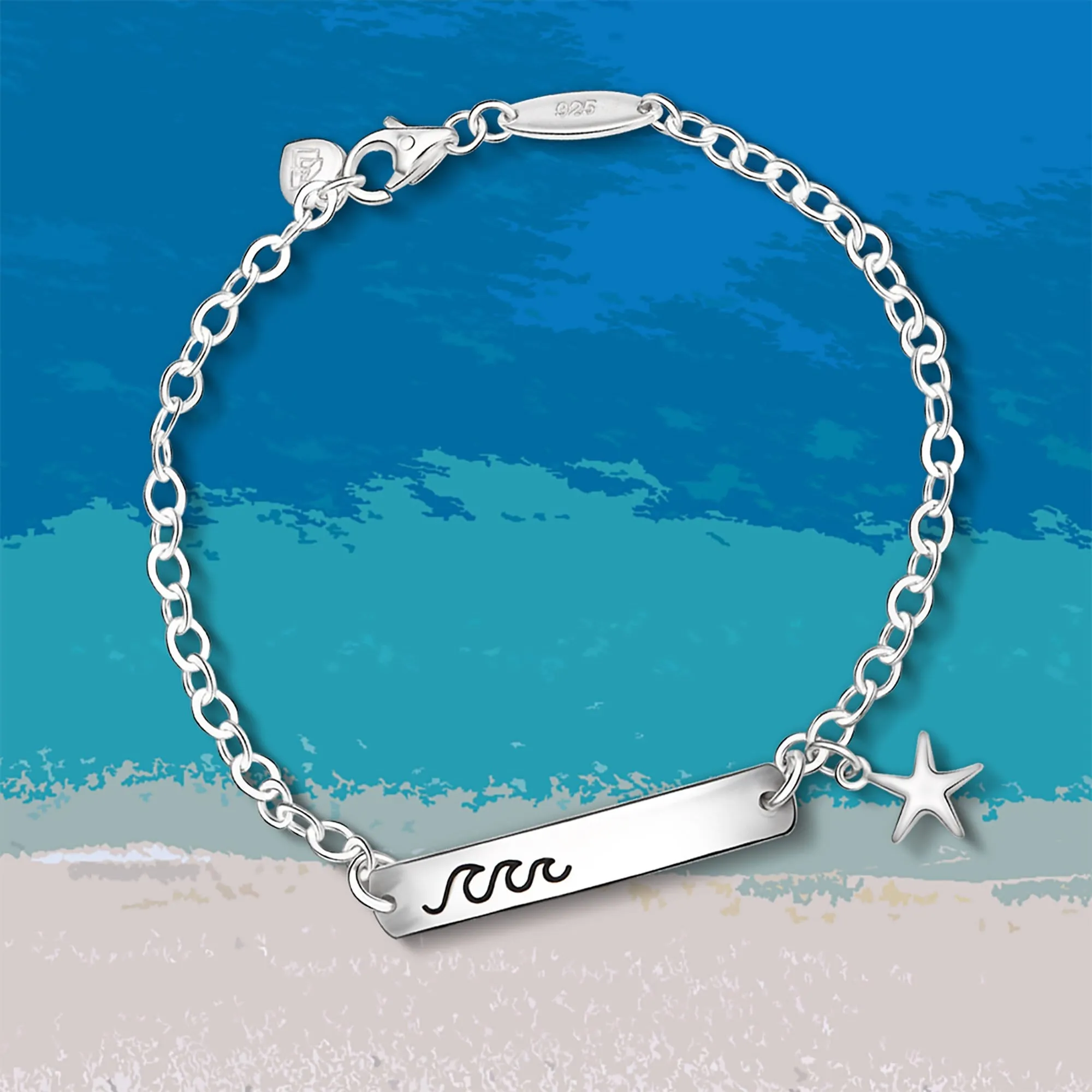 Summer Wave Sterling Silver Bracelet with Starfish