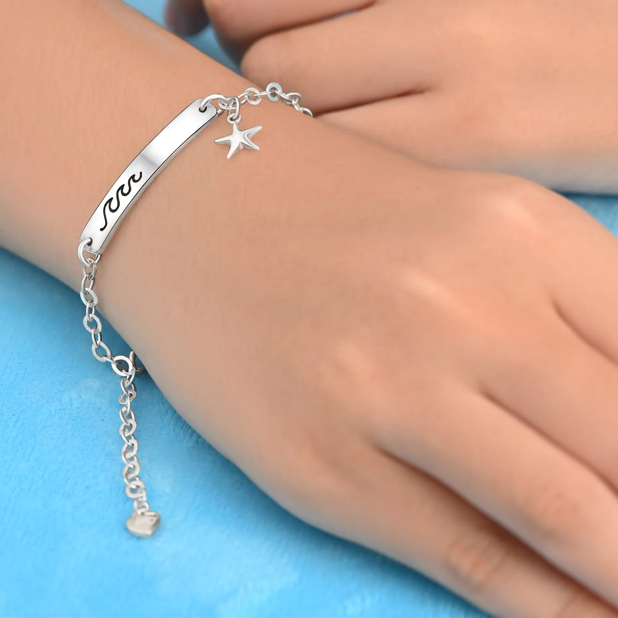 Summer Wave Sterling Silver Bracelet with Starfish