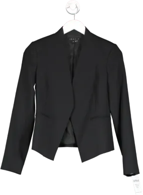 Theory Black Collarless Wool Blend Blazer UK XXS