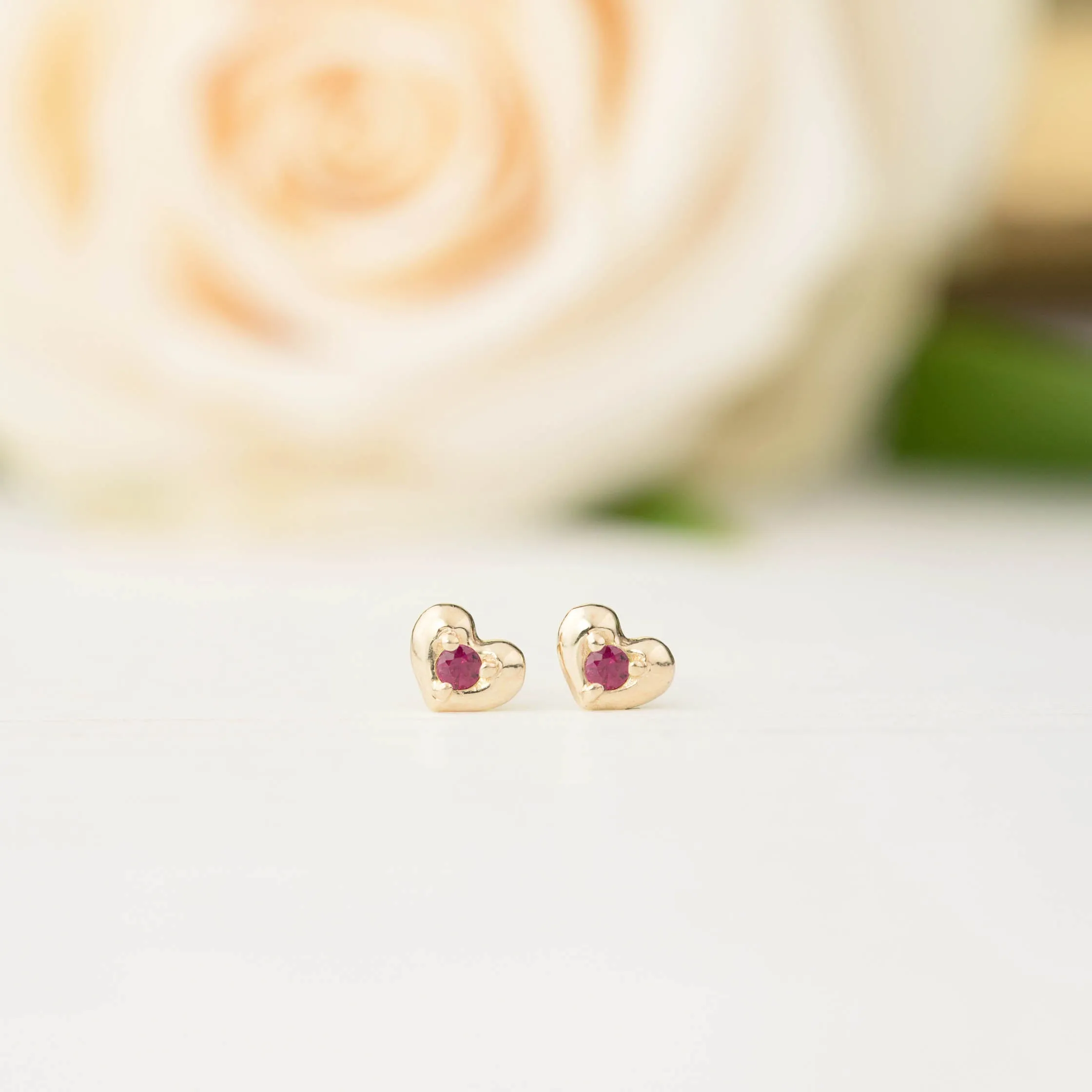 Tiny Heart Ruby Studs