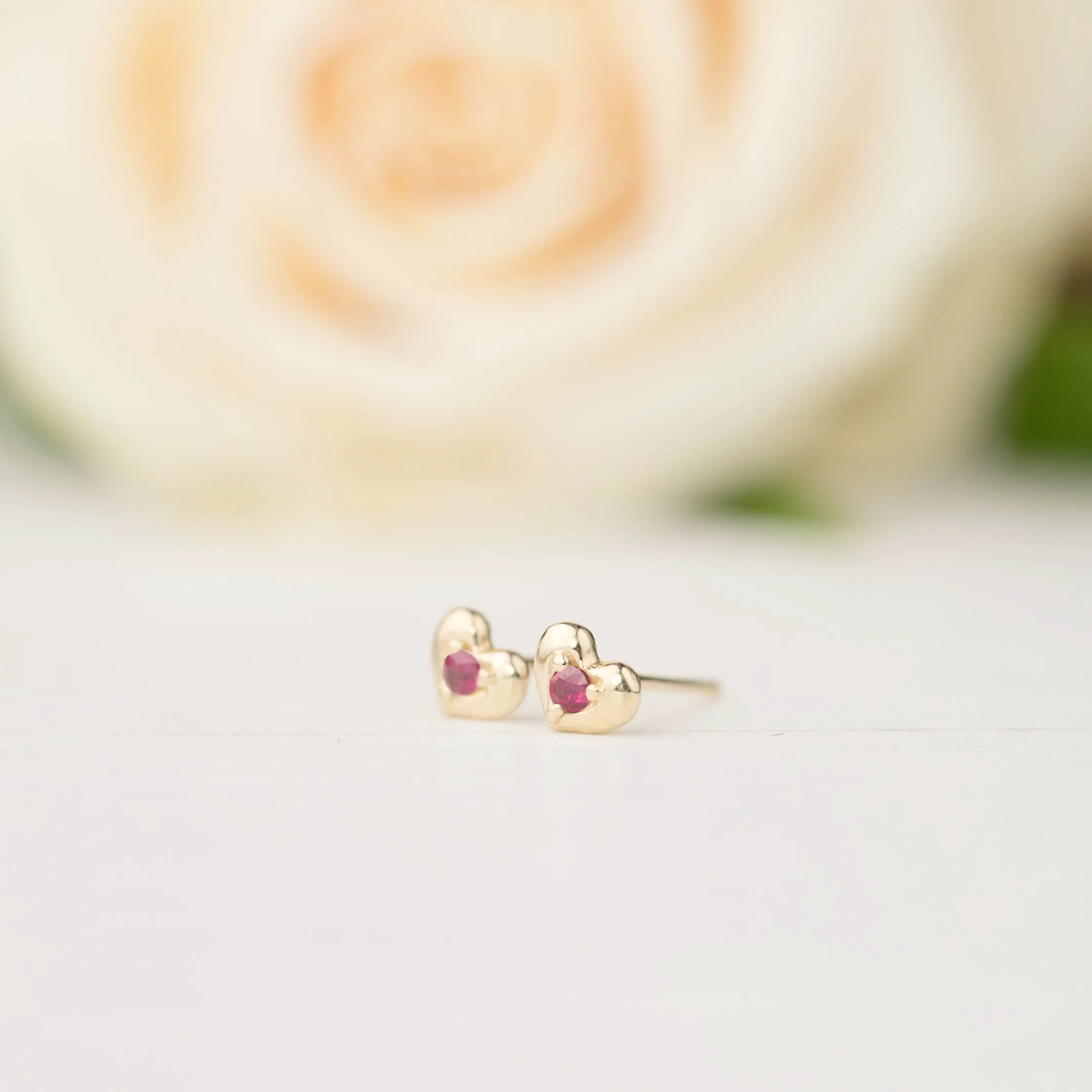 Tiny Heart Ruby Studs