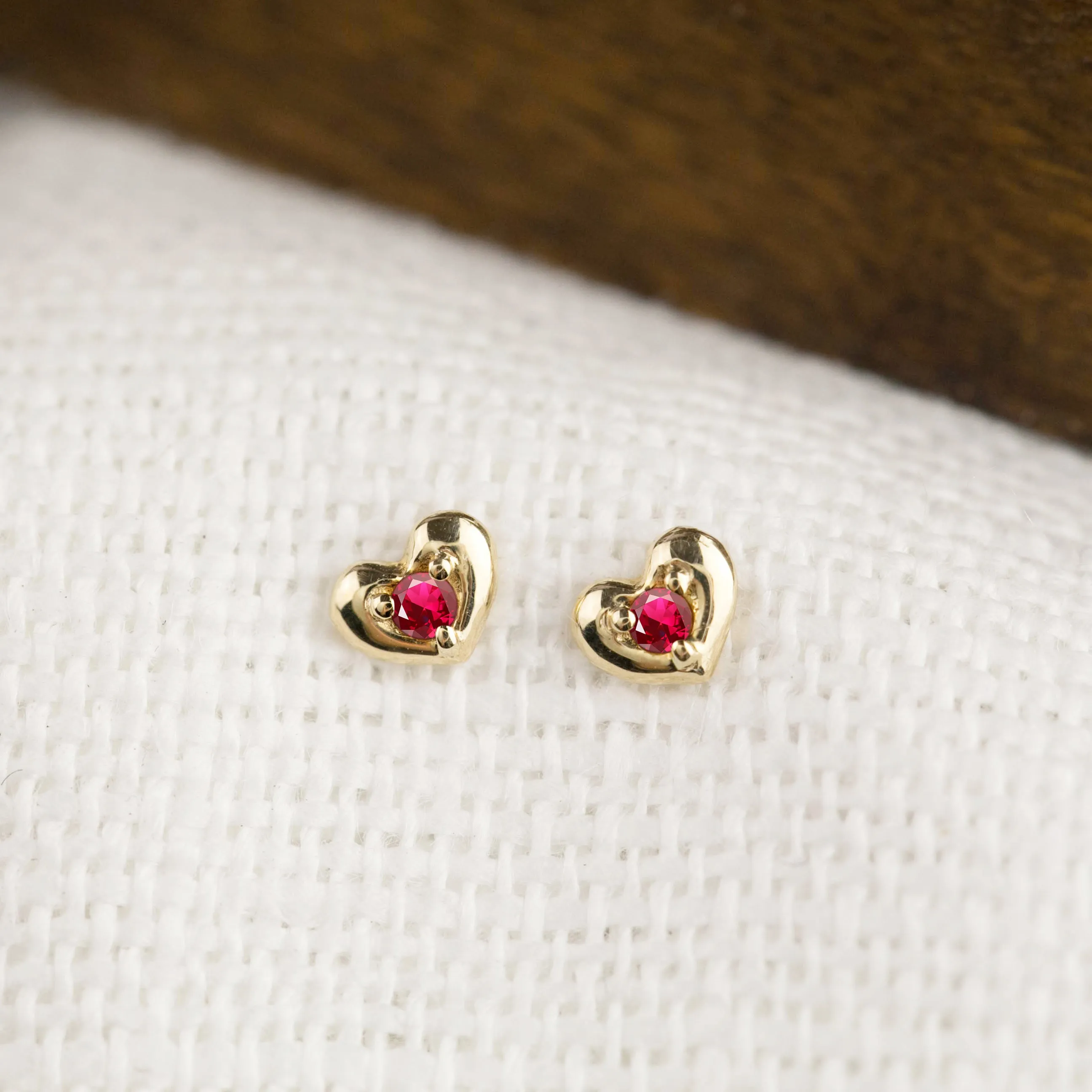 Tiny Heart Ruby Studs