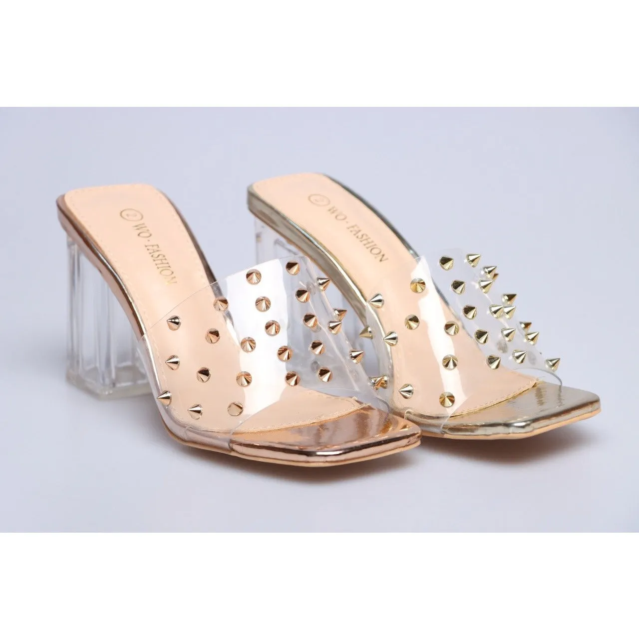 transparent open toe rivet slippers