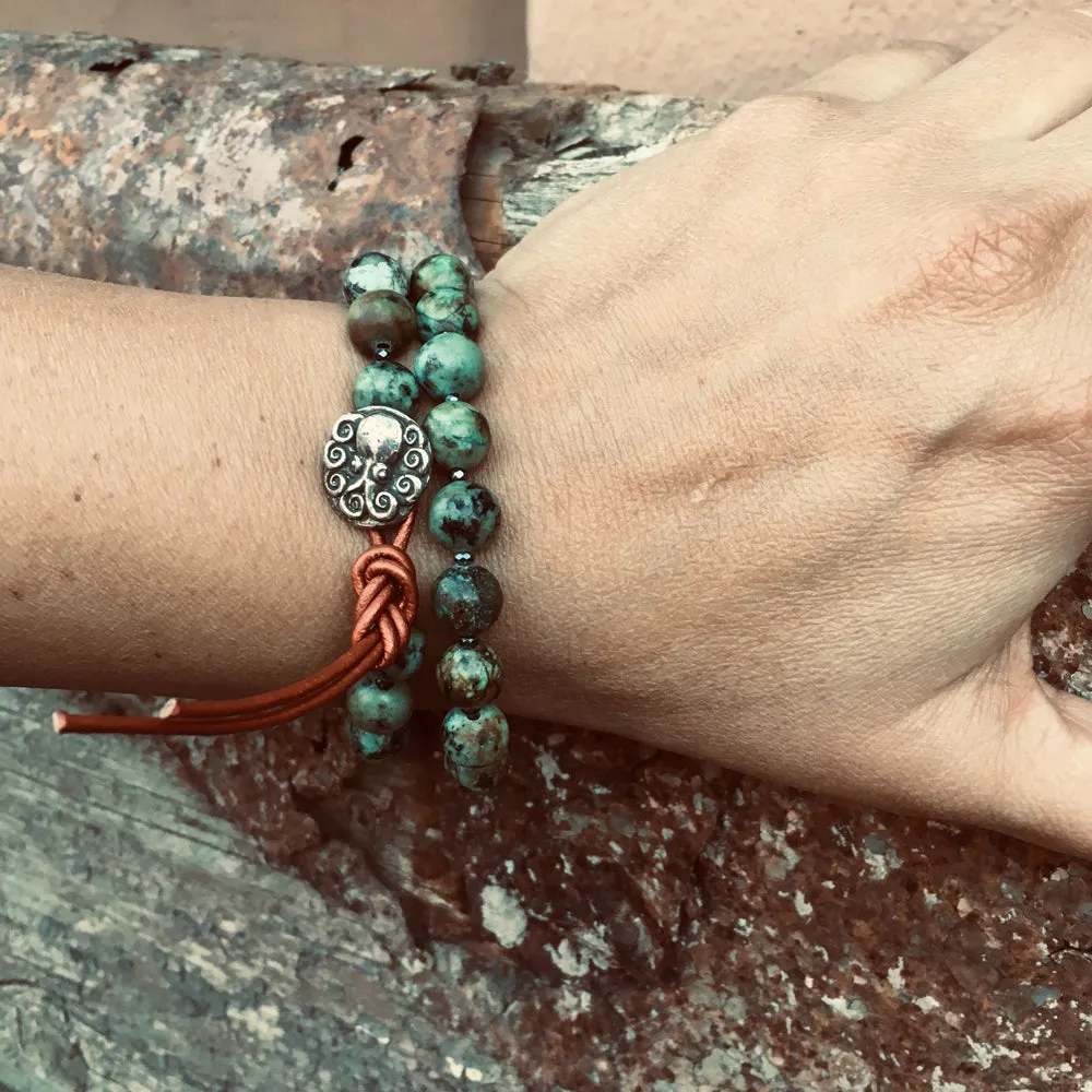 Turquoise Wrap Bracelet with Octopus to Symbolize Adaptability