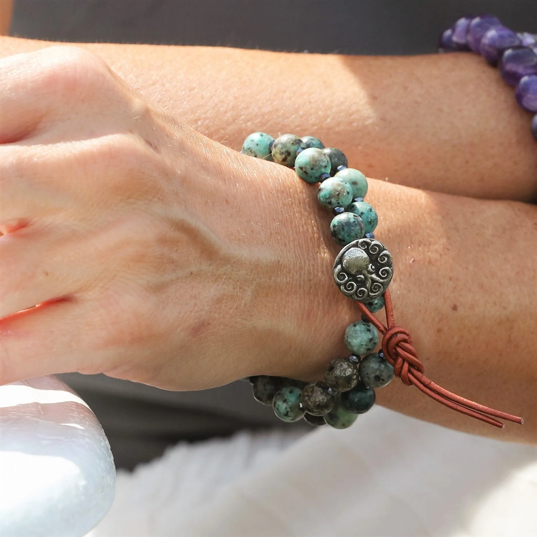 Turquoise Wrap Bracelet with Octopus to Symbolize Adaptability