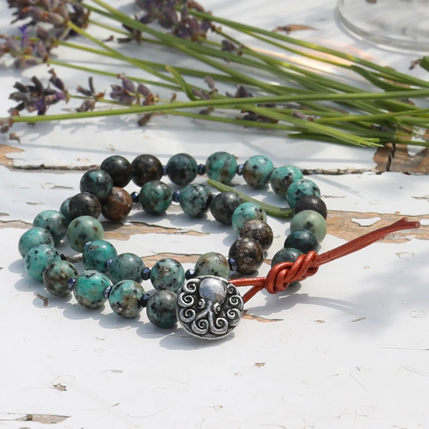 Turquoise Wrap Bracelet with Octopus to Symbolize Adaptability