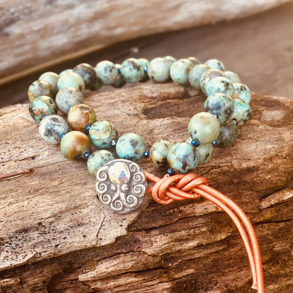 Turquoise Wrap Bracelet with Octopus to Symbolize Adaptability