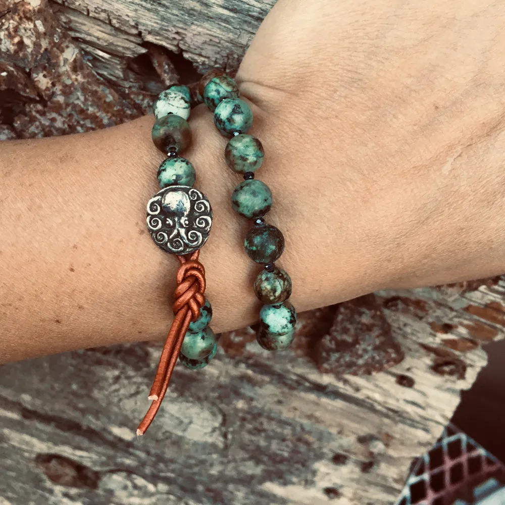 Turquoise Wrap Bracelet with Octopus to Symbolize Adaptability