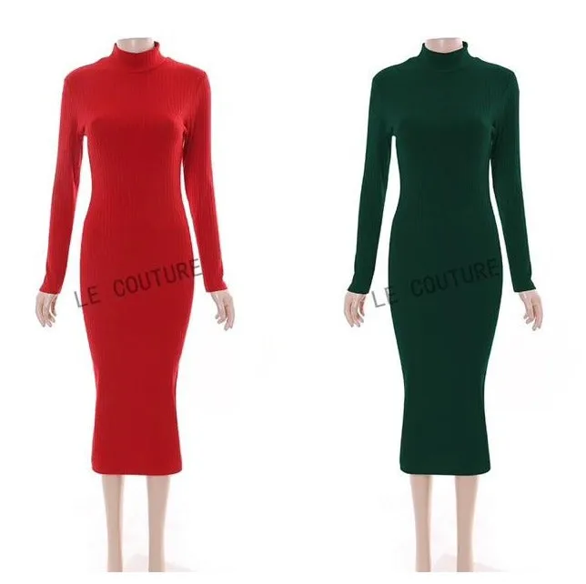 Turtleneck Long Sleeve Bodycon Dress