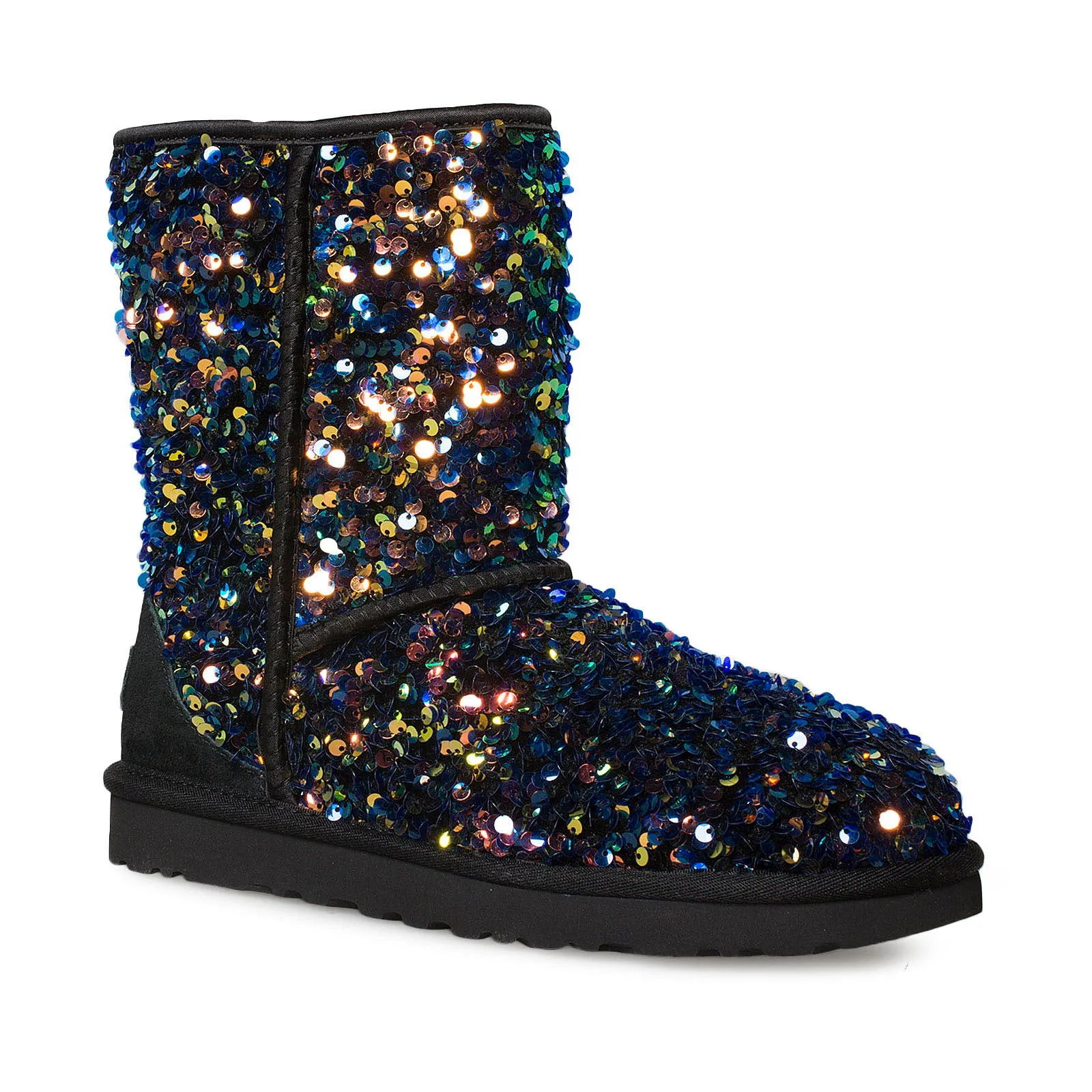 UGG Classic Short Stellar Sequin Black Boots - Youth