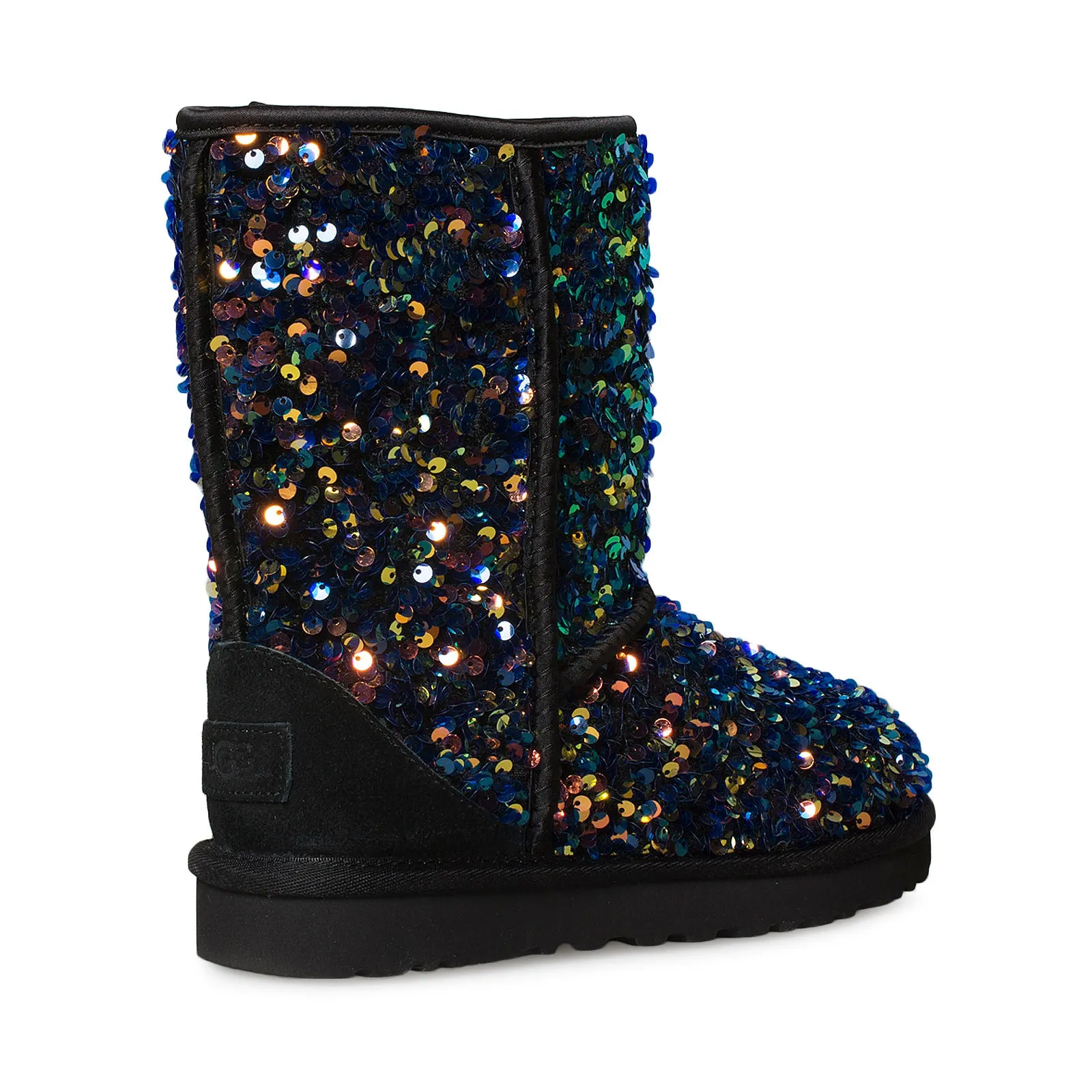 UGG Classic Short Stellar Sequin Black Boots - Youth