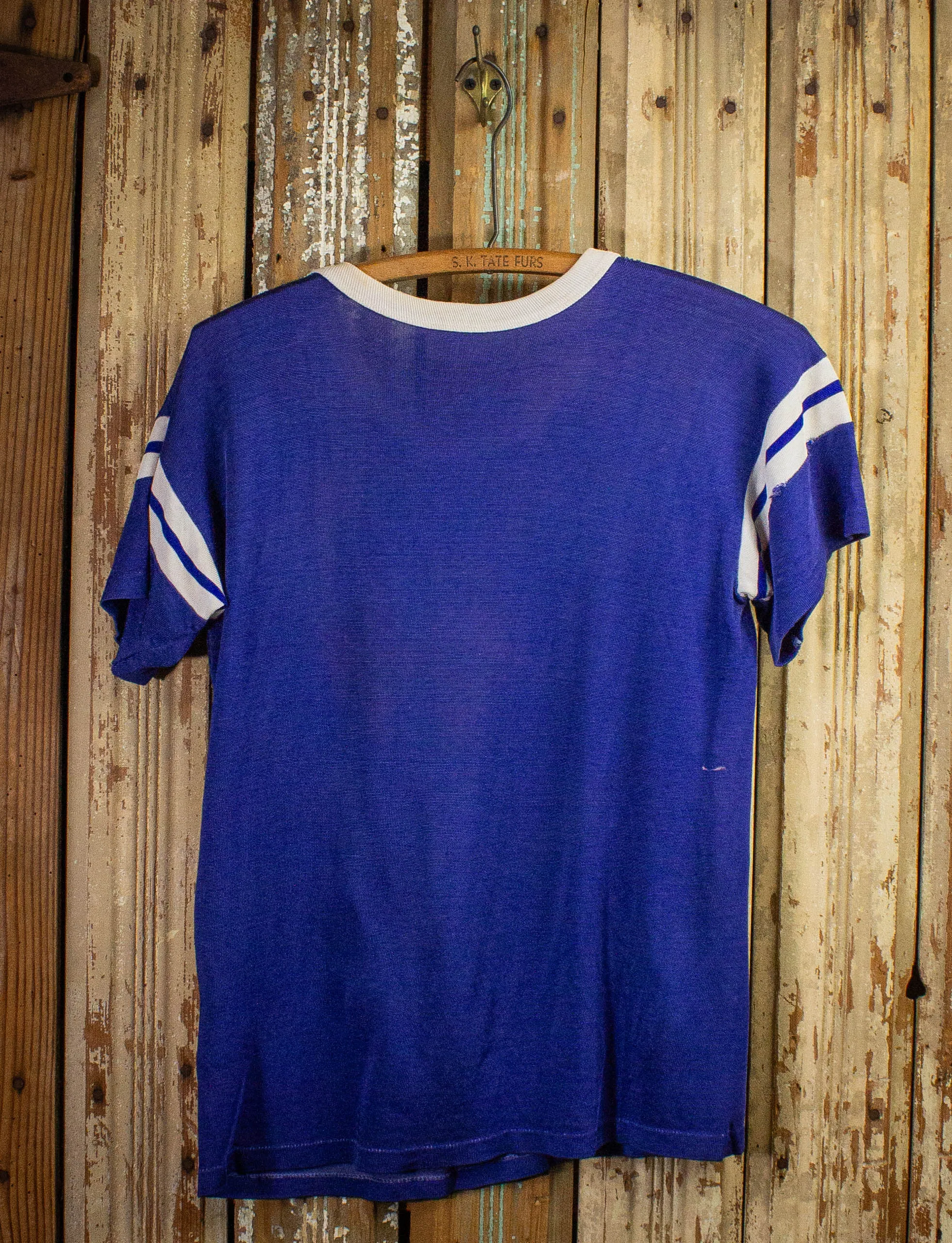 Vintage Dictaphone Chainstitched Graphic T Shirt 60s Blue Small