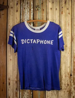 Vintage Dictaphone Chainstitched Graphic T Shirt 60s Blue Small