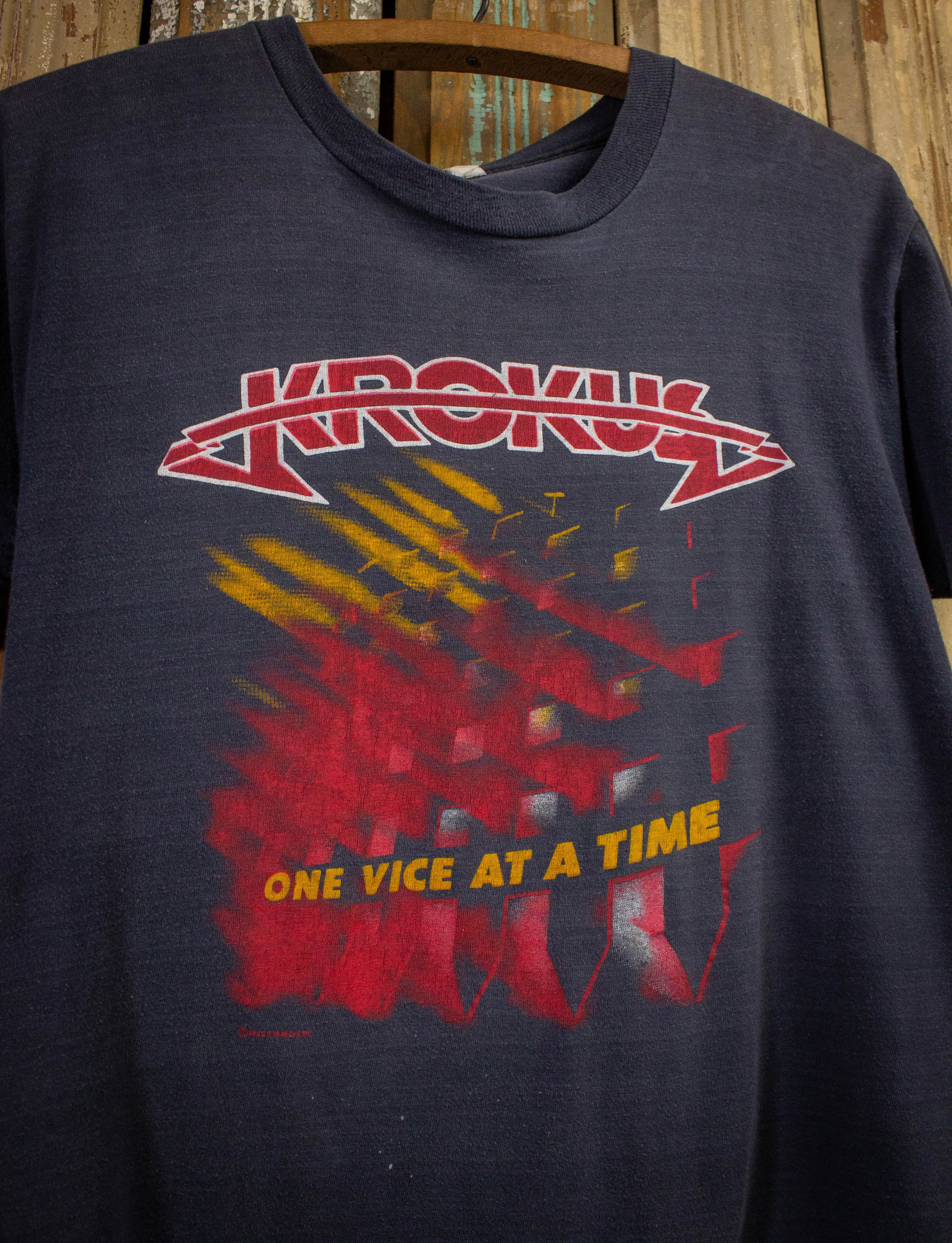 Vintage Krokus One Vice at a Time Concert T Shirt 1982 Gray Medium