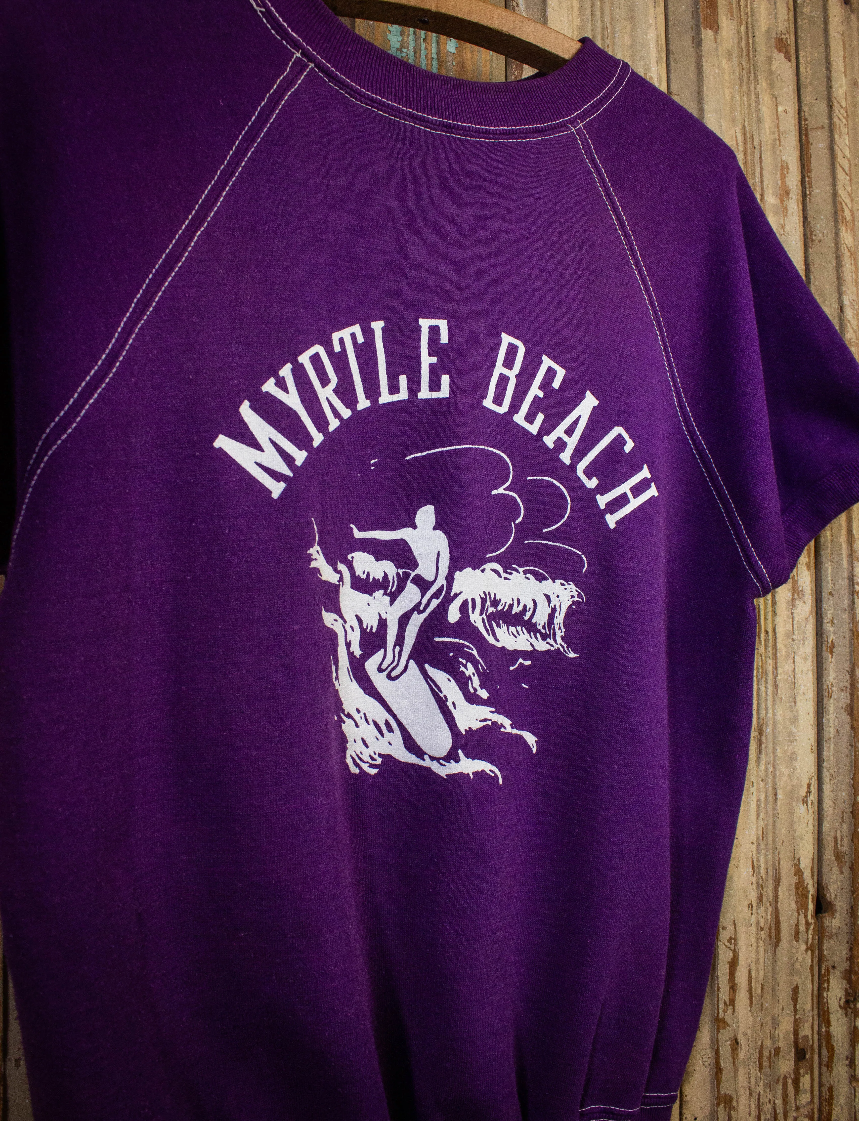 Vintage Myrtle Beach Graphic Short Sleeve Sweatshirt 70s Purple Medium