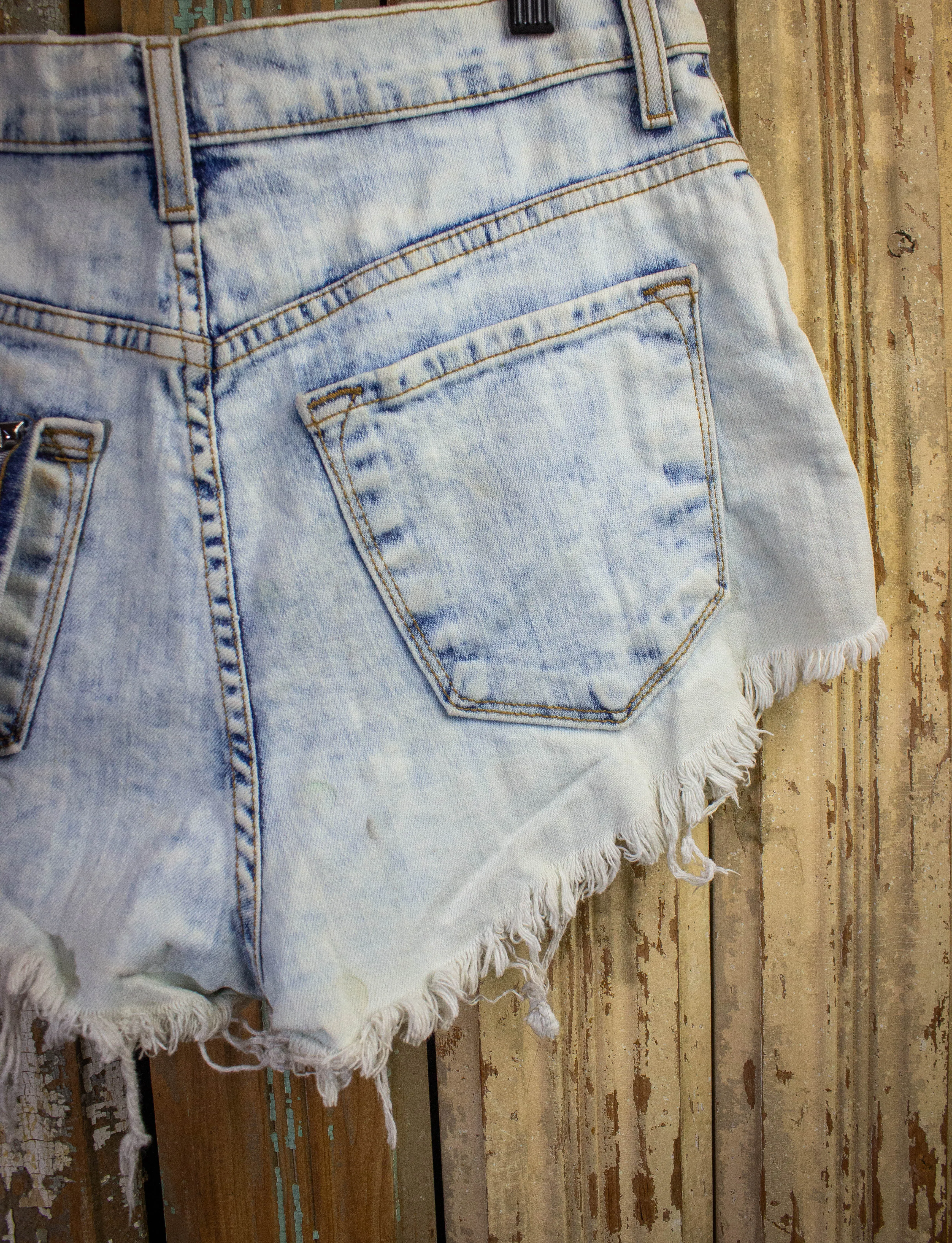 Vintage Necessary Studded Cut Off Denim Shorts Acid Wash 29w