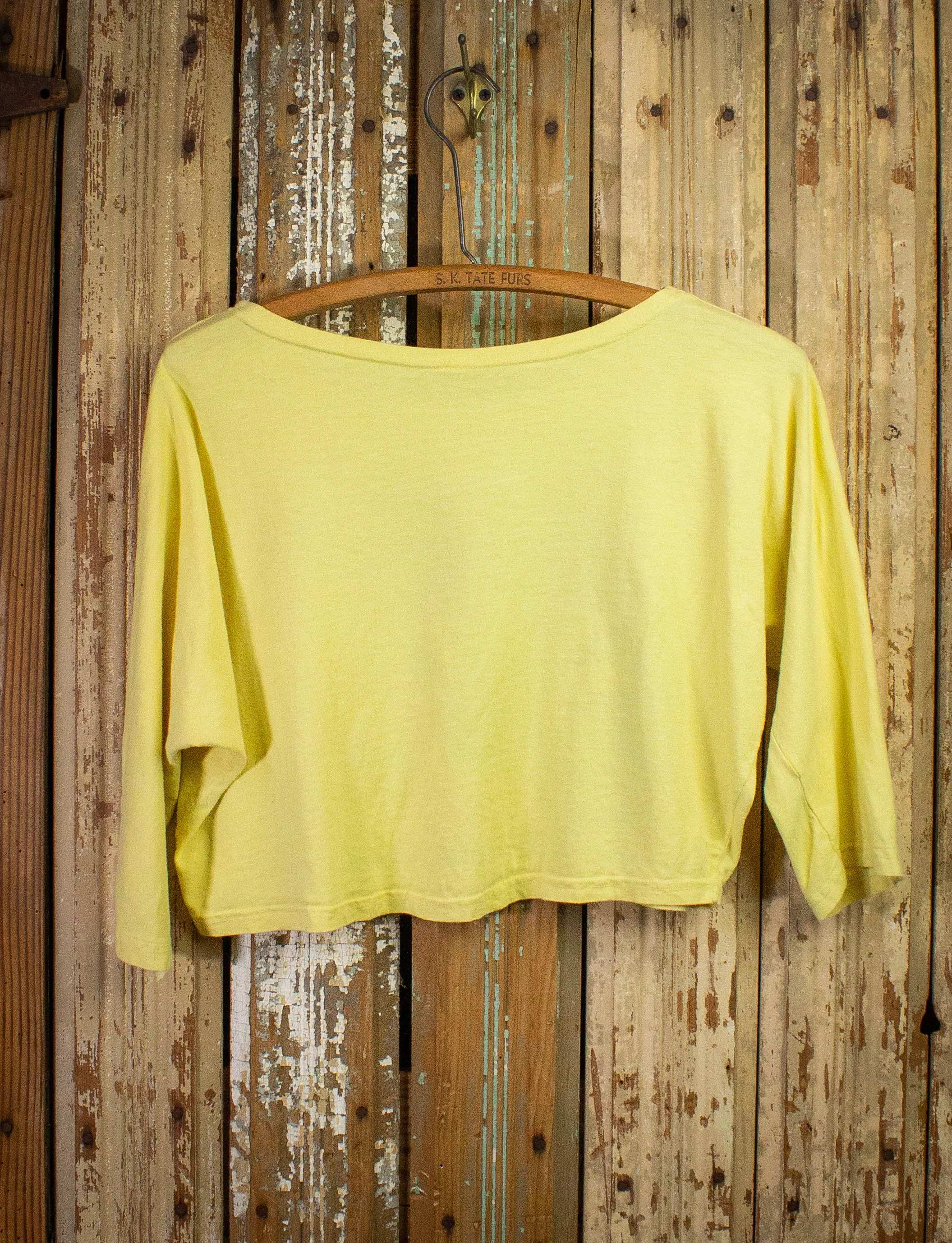 Vintage Sea Shell Long Sleeve Crop Top 80s Yellow Medium