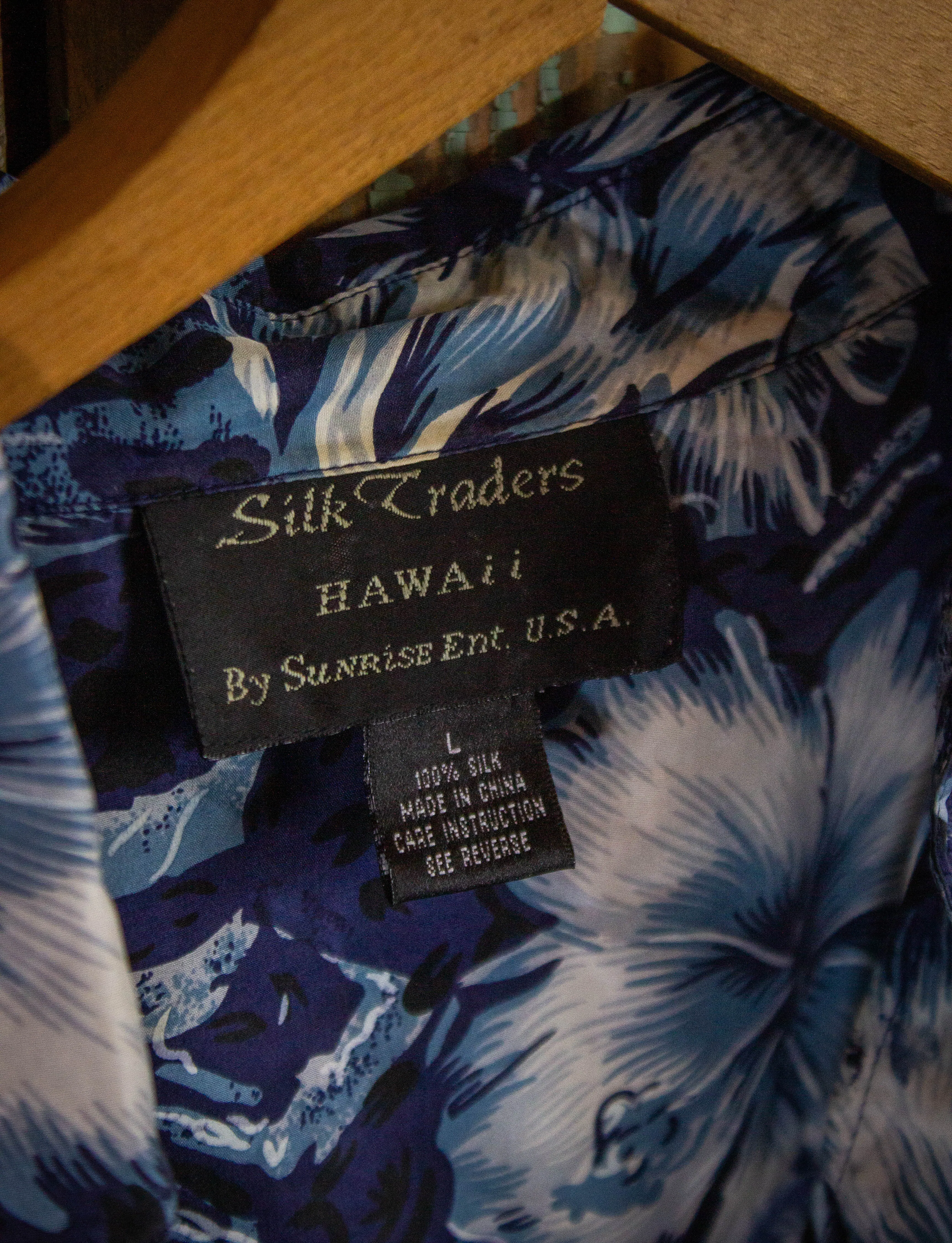 Vintage Silk Traders Hawaiian Silk Button Up Shirt Blue XL