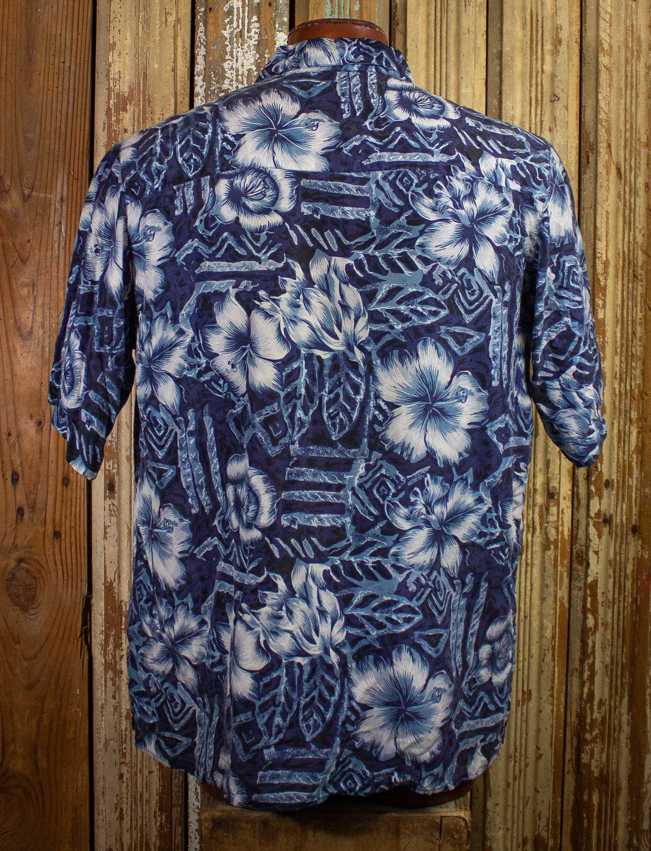 Vintage Silk Traders Hawaiian Silk Button Up Shirt Blue XL