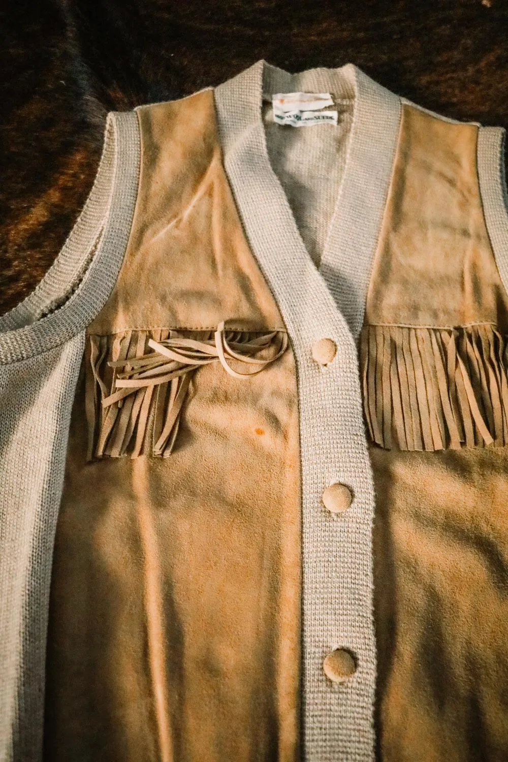 Vintage Wool and Suede Western Fringe Sweater Vest