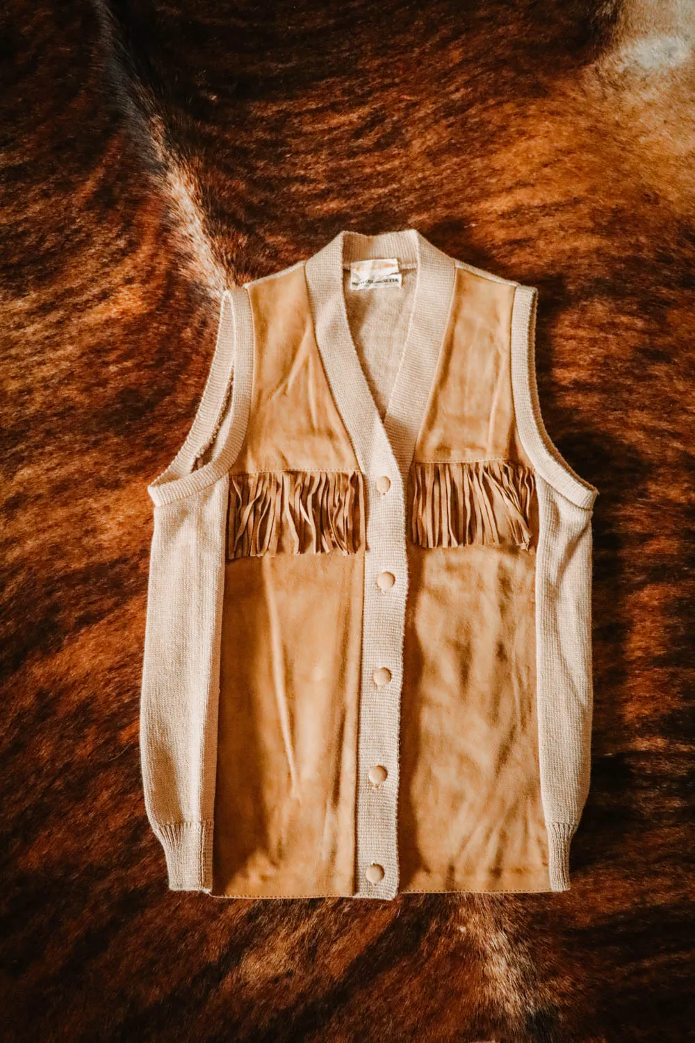 Vintage Wool and Suede Western Fringe Sweater Vest