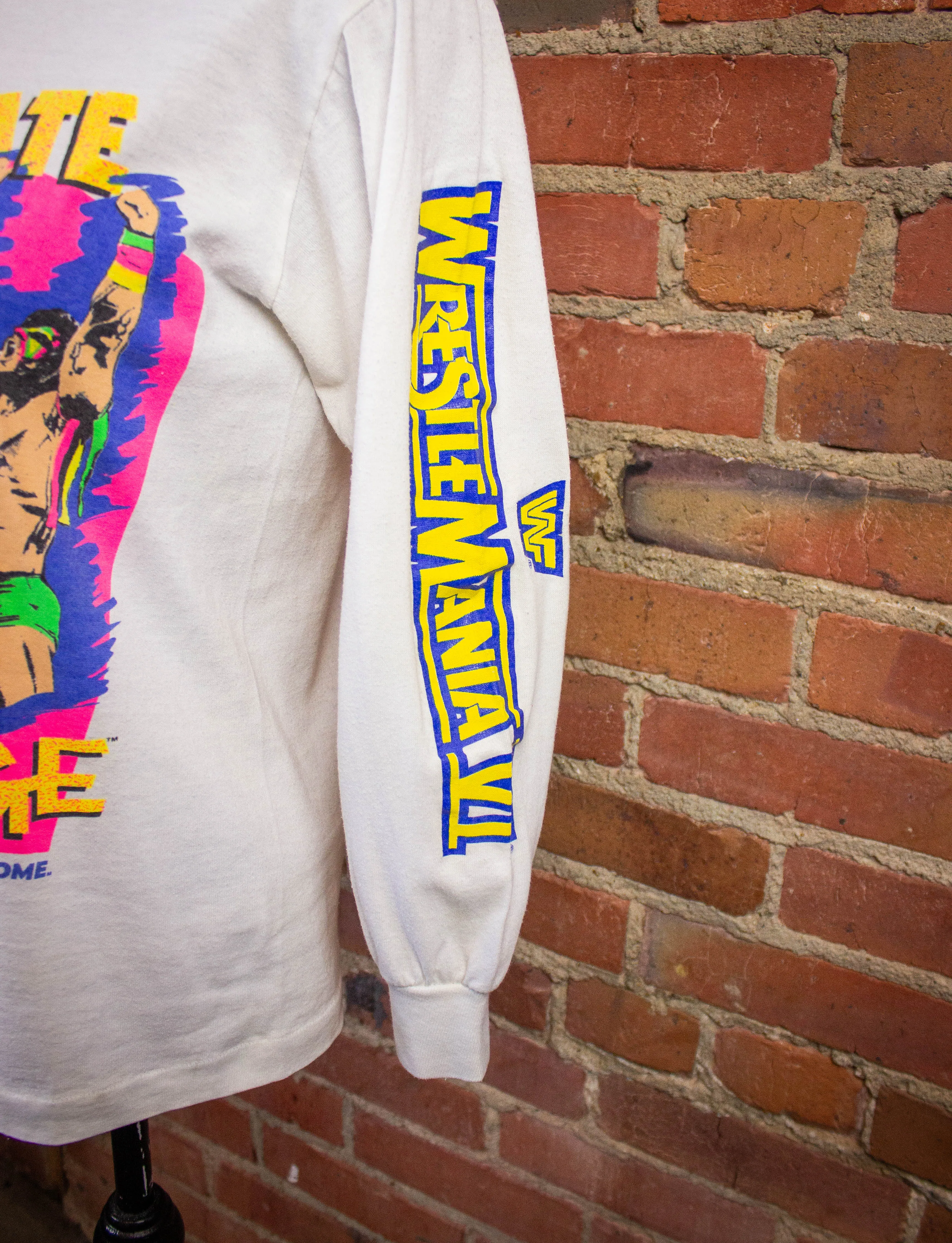 Vintage WWF Wrestlemania Ultimate Challenge Long Sleeve Graphic T Shirt 1990 White XS