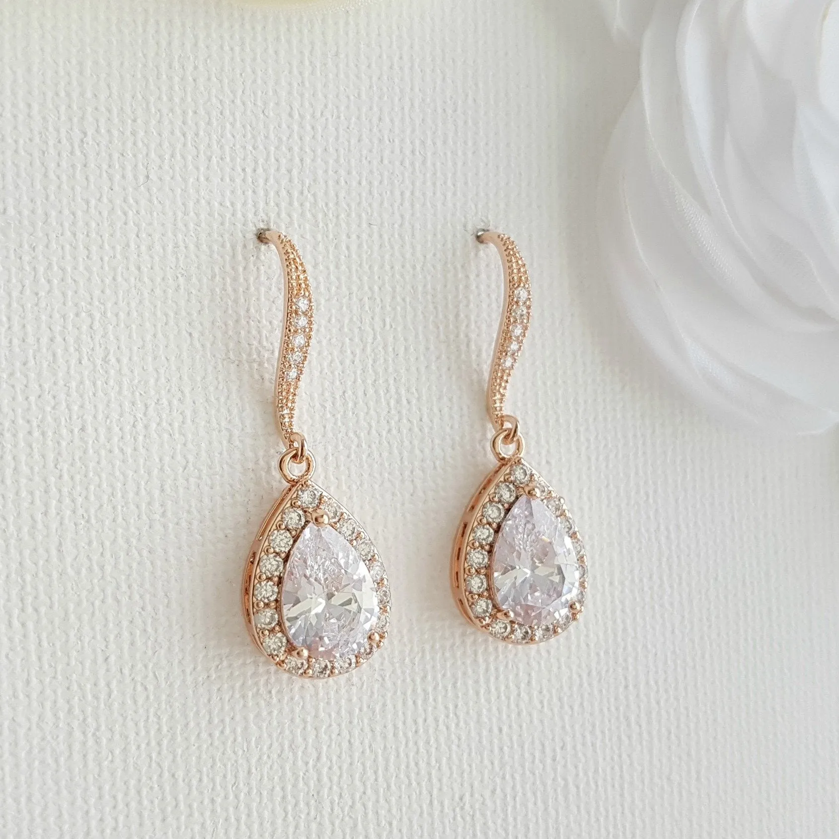 Wedding Dangle Earrings in Rose Gold-Emma