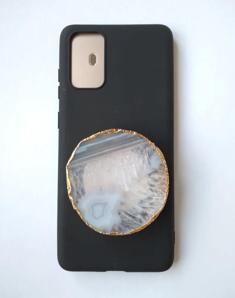 White Agate Geode Phone Grip