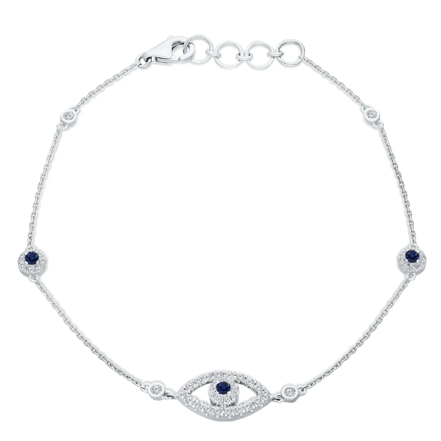 White Gold Sapphire & White Diamond Evil Eye Bracelet