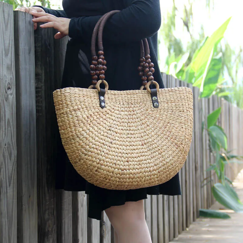 Women Holiday Casual Shoulder Bag Rattan Handbag for Summer