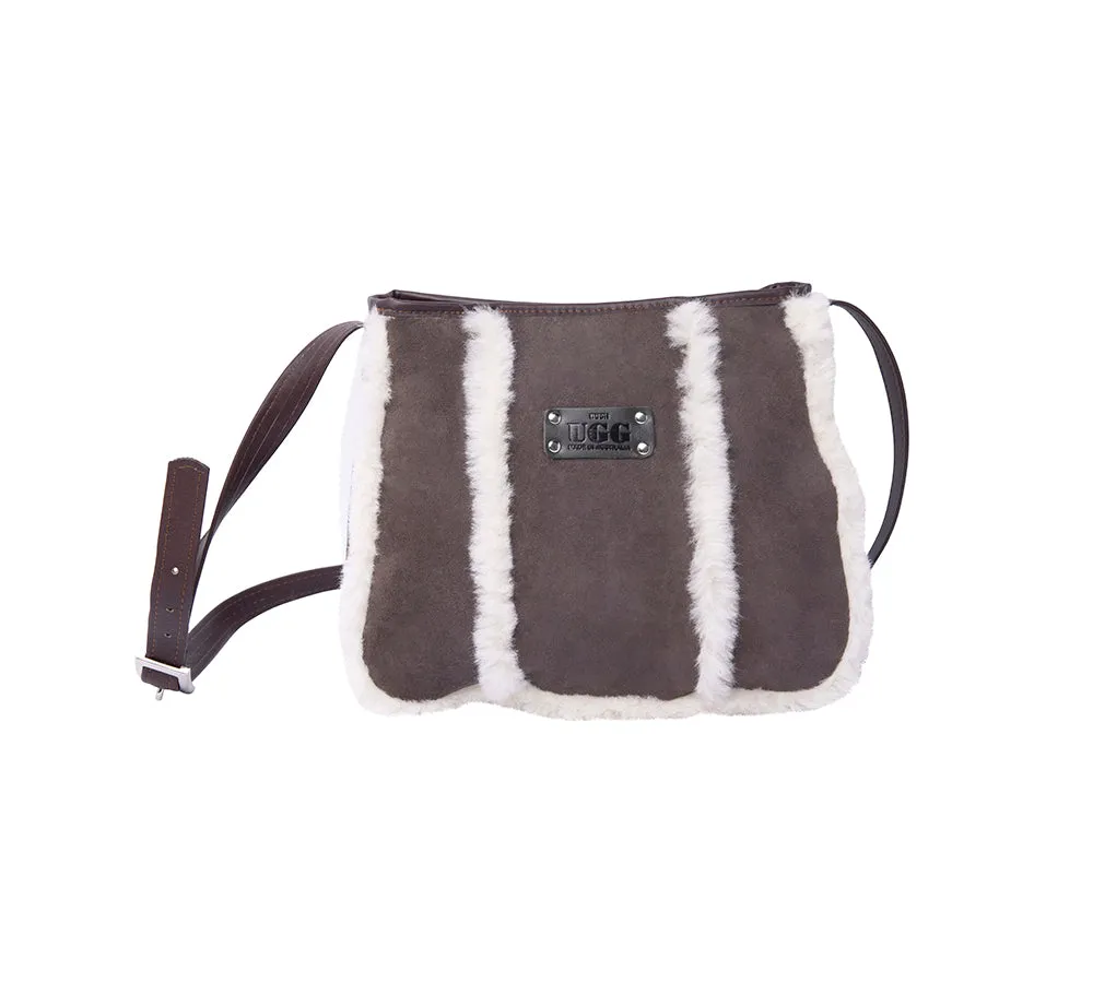 Women Sheepskin Wool Zip Shearling Lined Over Shoulder Bag