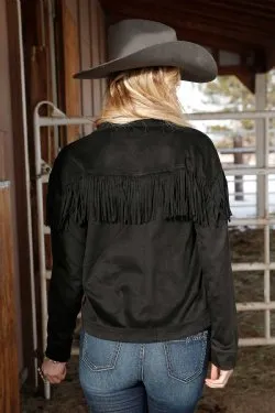 WOMEN'S CRUEL GIRL FRINGE JACKET - BLACK