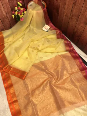 Yellow Color Resham Kota Handloom Banarasi Saree with Ganga Jamuna Border