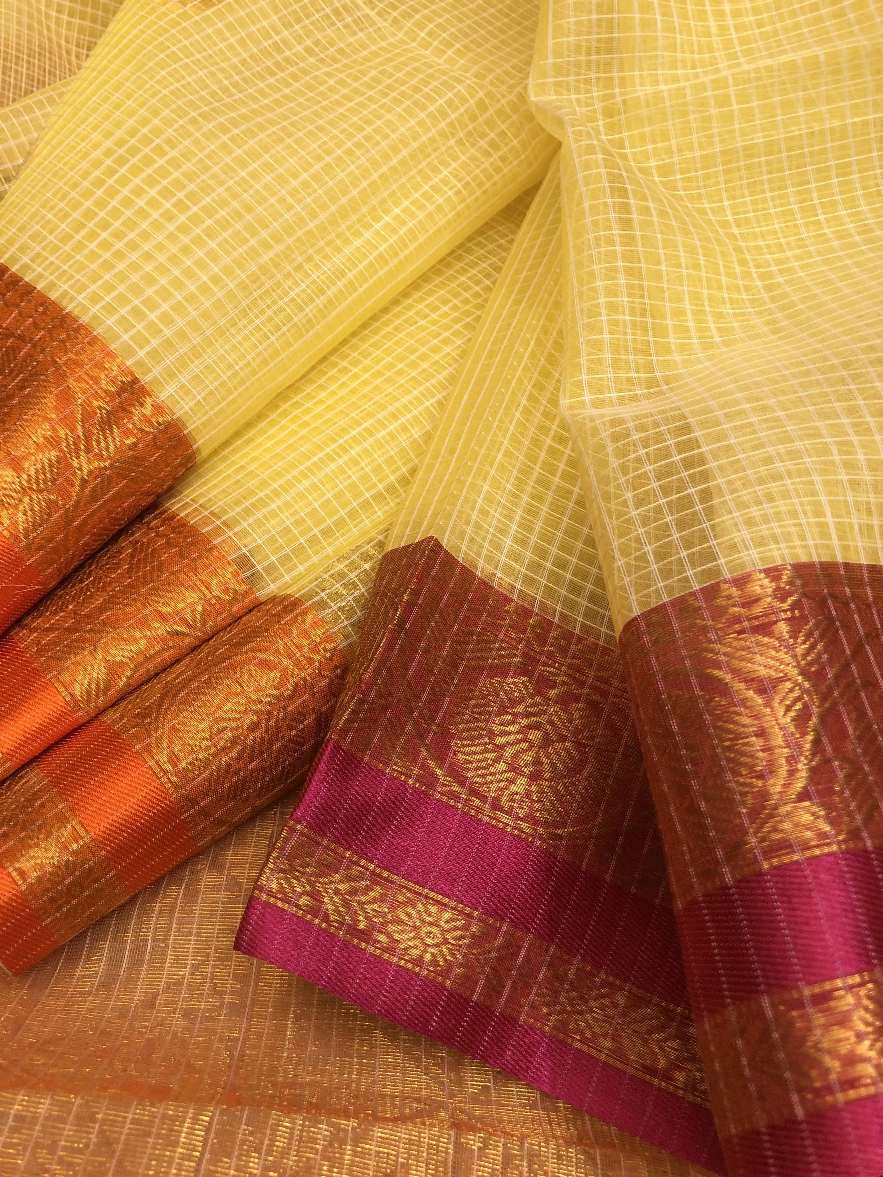 Yellow Color Resham Kota Handloom Banarasi Saree with Ganga Jamuna Border