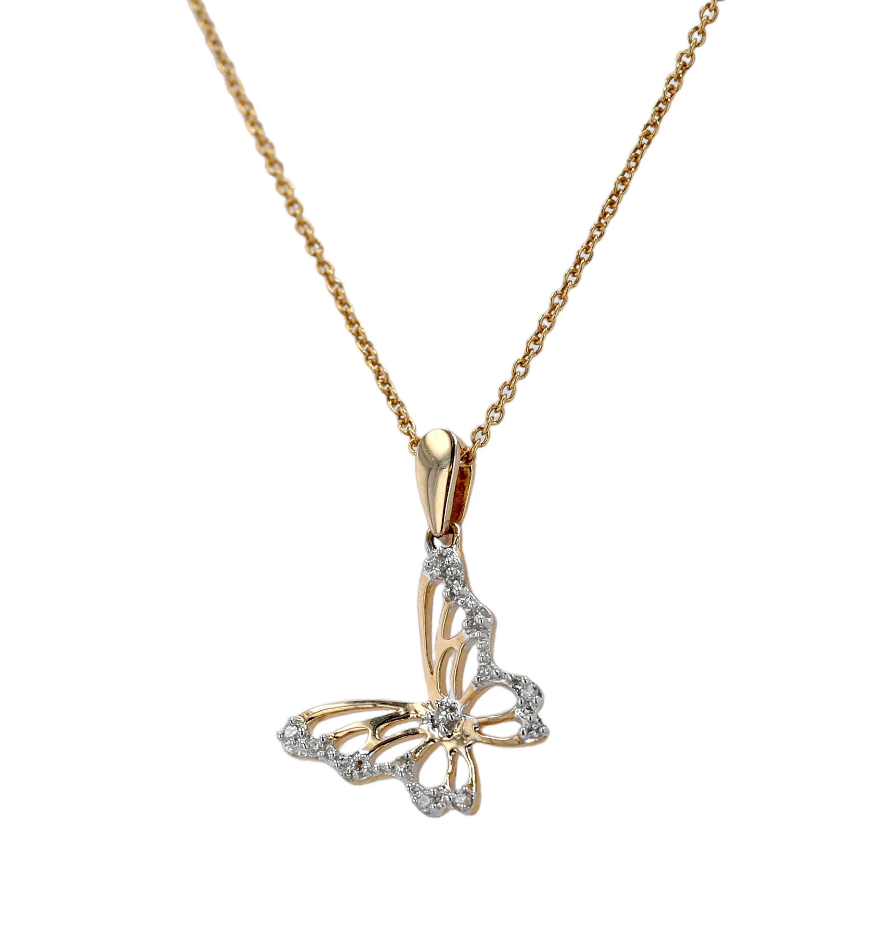 Yellow gold butterfly diamond necklace