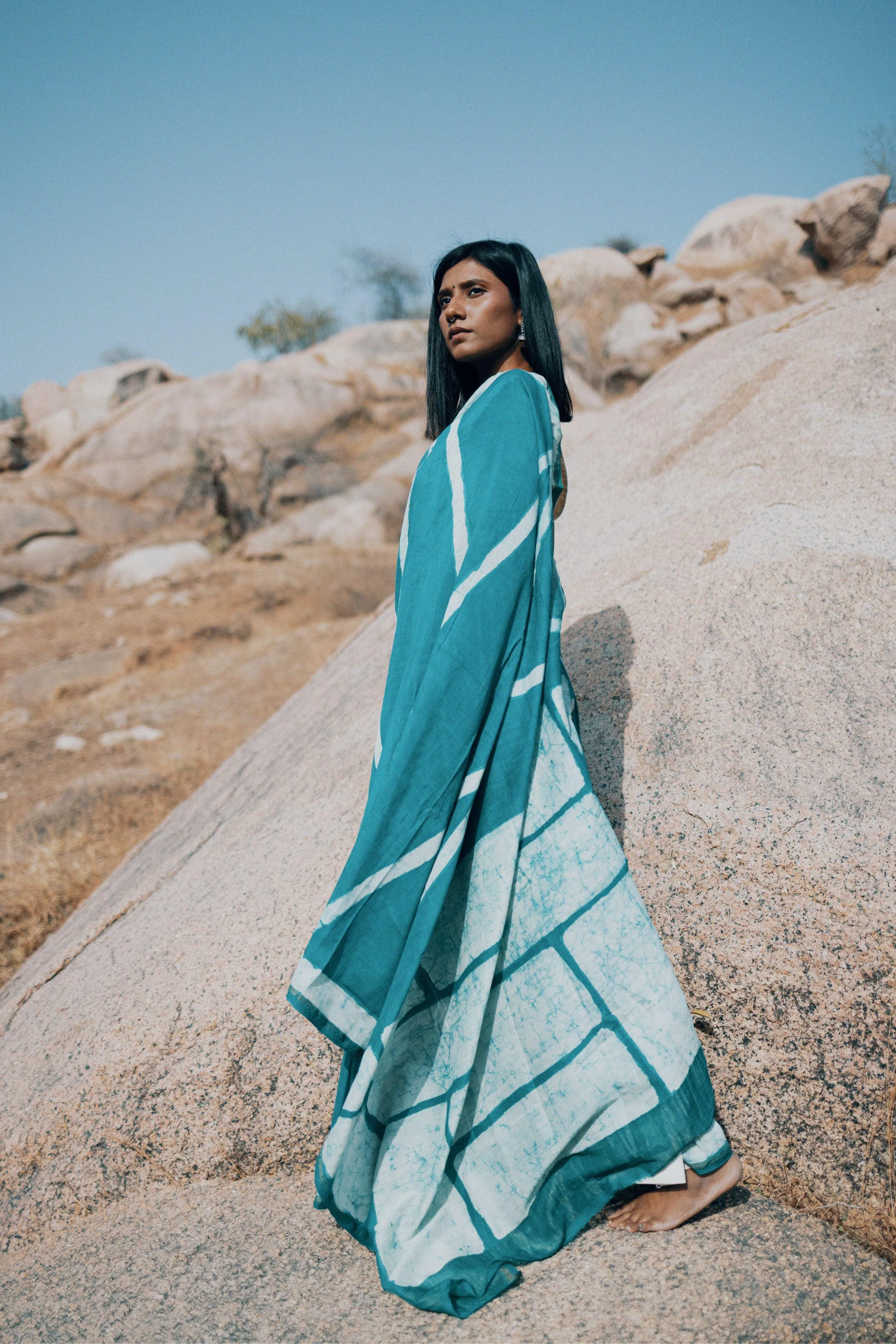 Zahra Bagru Batik dyed Light Blue Silk cotton Saree